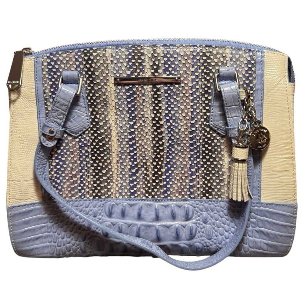 Brahmin Asher Periwinkle Monroe Mixed Media Croc Snake Leather Satchel Tote Bag